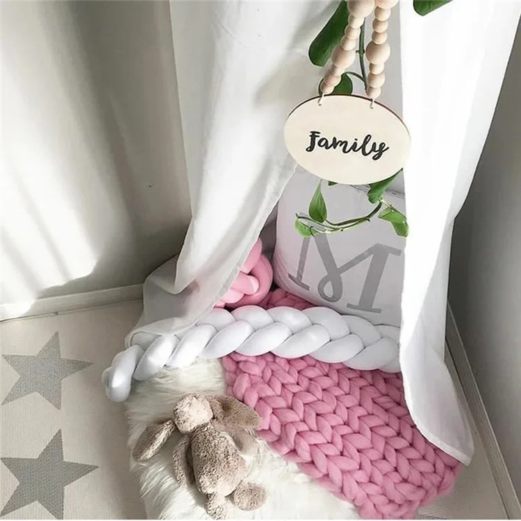 1M2M3M4M Infant Baby Braid Crib Bumpers Cotton Cot Round Bed Pad Protector Baby Braid Pillow Multi-color Newborn Product (4)