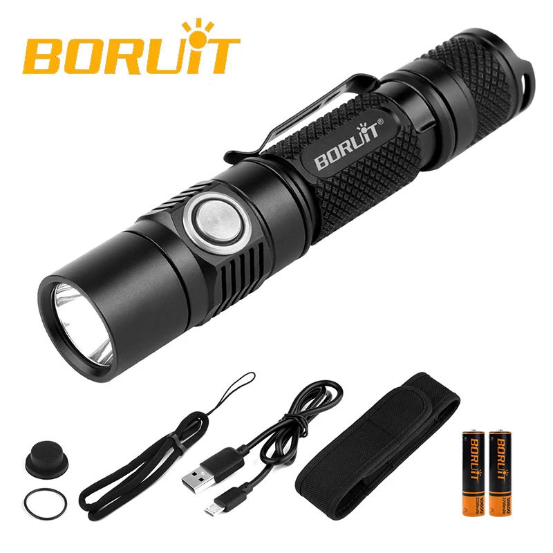 BORUiT BC03 1180lm XM L2 LED USB Rechargeable Tactical EDC Flashlight