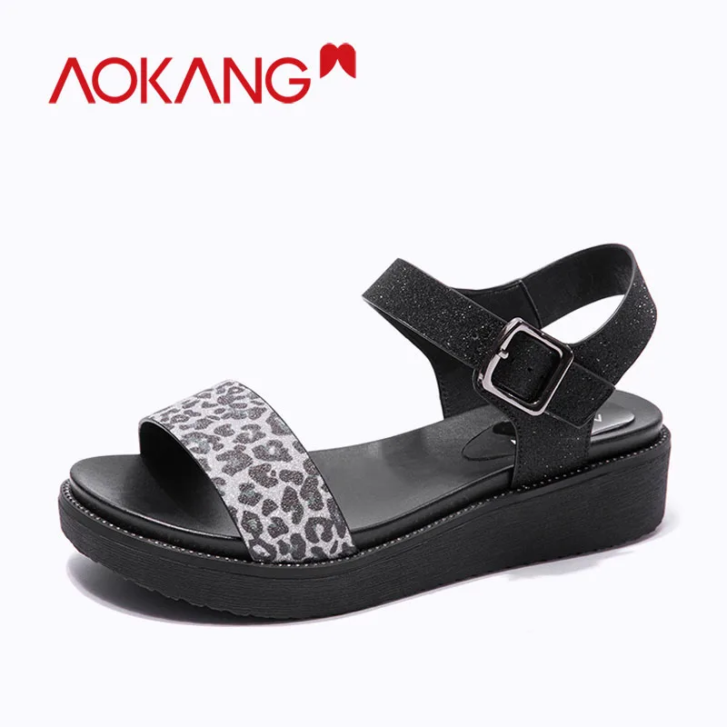 

AOKANG Women Sandals 2019 High Heels Summer Shoes Women Platform Sandals Wedges Glitter Shoes For Women Flip Flop Chaussures