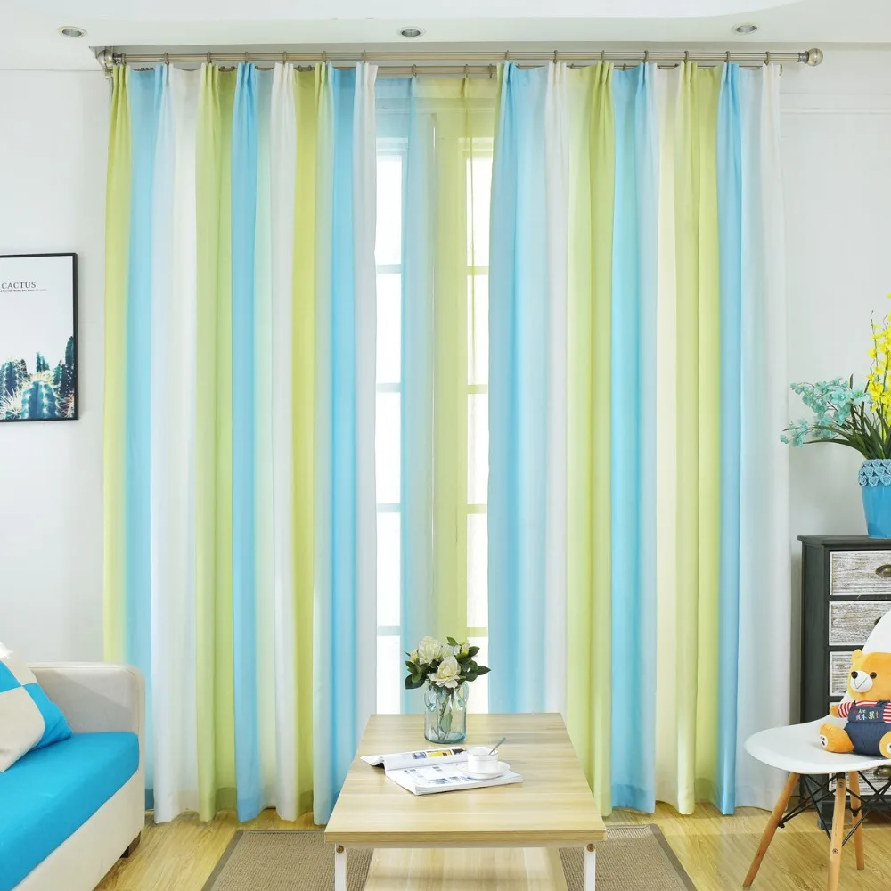Colorido Arco Iris hermosa cortina de ventana para sala de estar 3D verde azul tul ventana tratamientos elegantes Cortinas de dormitorio