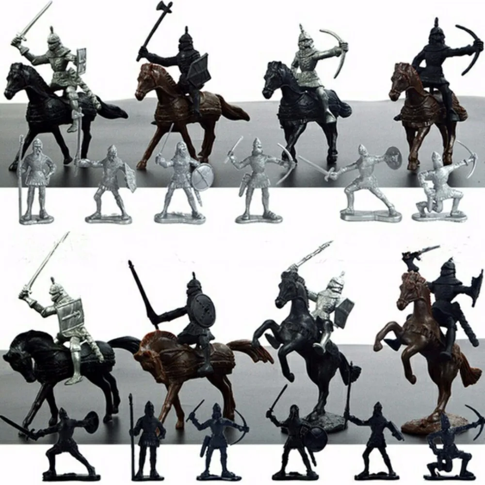 

28Pcs/lot Medieval Knights Warriors Horses Kids Toy Soldiers Cavalries and Horses Figures Model Playset Playing on Sand Castles