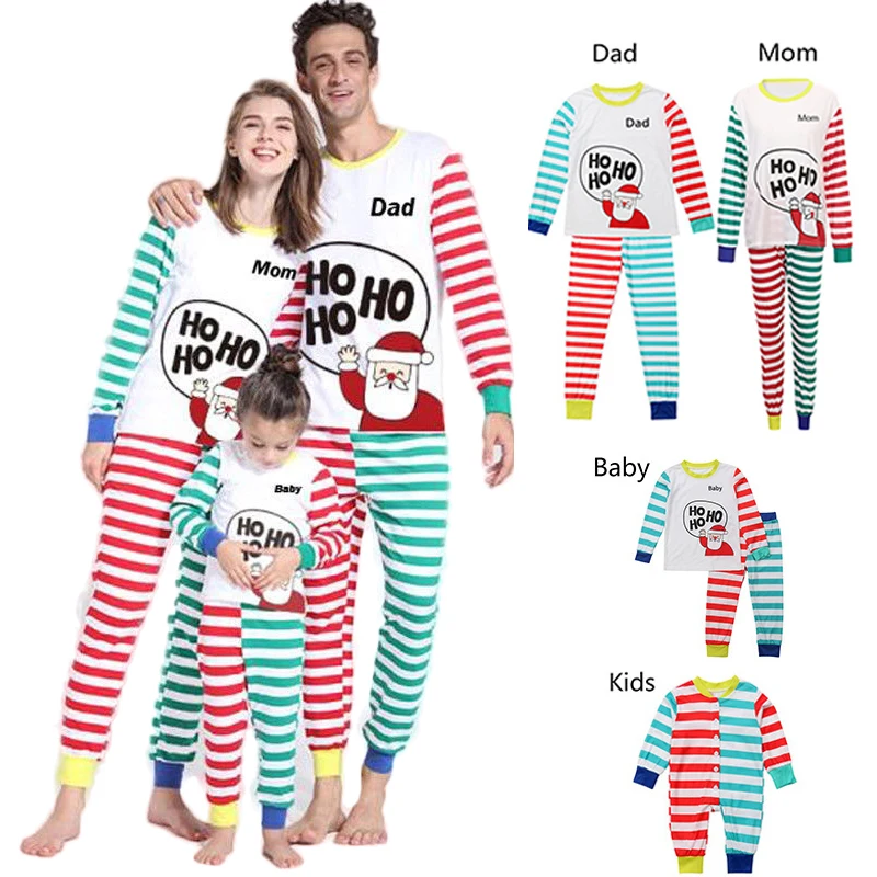 

2018 Christmas Santa Printed Family Matching Fitted Pajamas Men Women Kid Sleepwear Nightwear Outfits