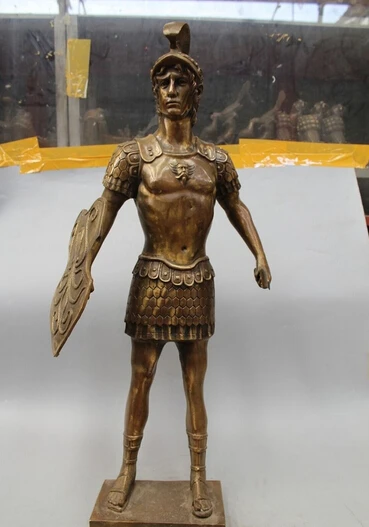 

free 32"Western Art Bronze Statue Famous Roman warrior shield Statue Sculpture fast