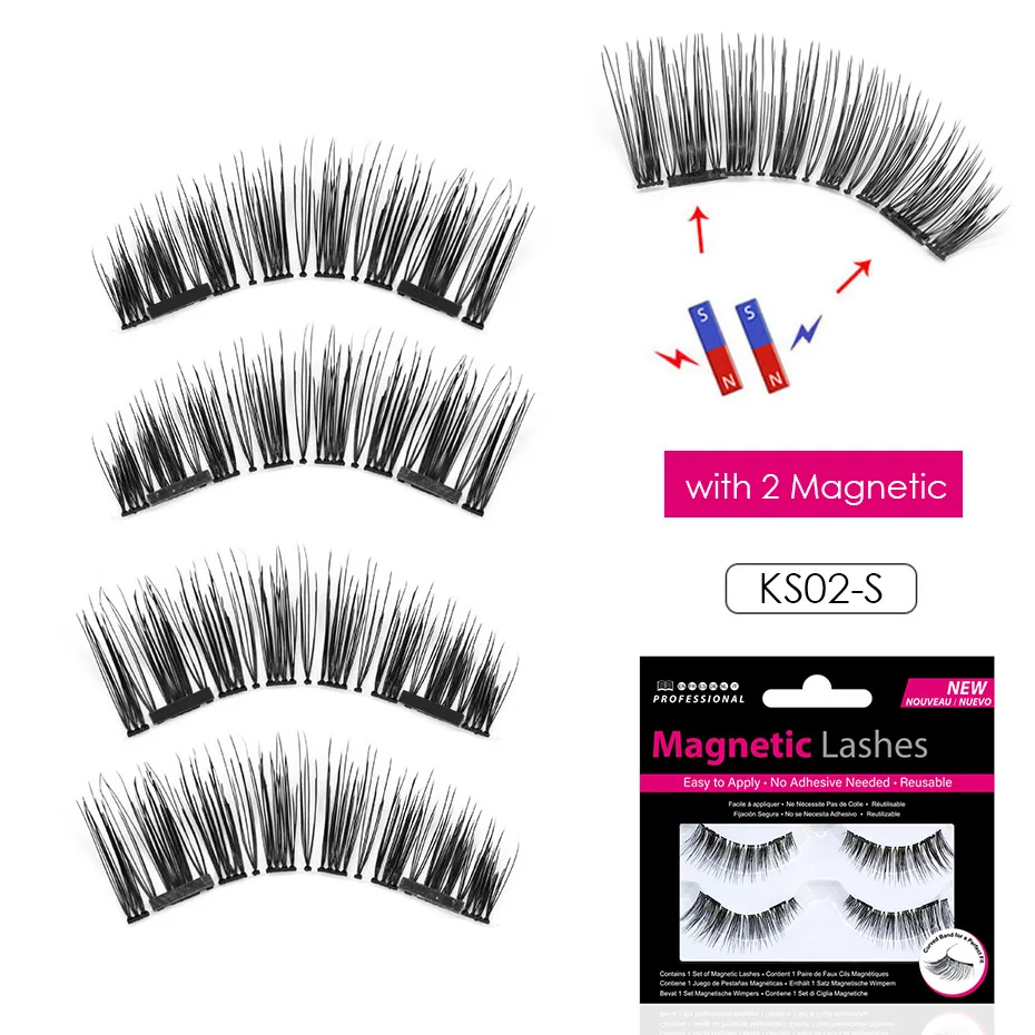 

VICILEY 2Magnetic Eyelashes Natural False Eyelash on magnets Reusable 3D Fake Eye Lashes Extension Soft Eye Lash KS02-SF
