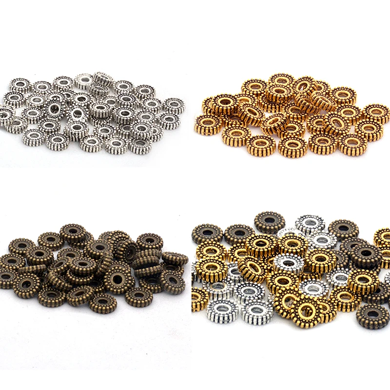 100pcs/lot 8mm Tibetan Silver Spacer Beads Metal Charms Rondelle Beads for Jewelry Making DIY Beads Accessories Findings