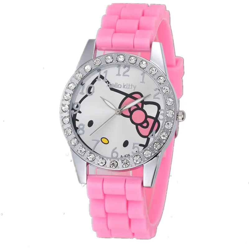 

2018 Lovely Hello Kitty Children Watches Silicone Band Women Ladies Boys Girls Rhinestone Watch Cute Cartoon Clock Montre Enfant