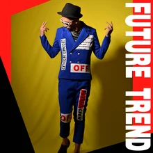 M-6XL! певец из ночного клуба DSDJ's blue collage костюм поставляется с большим именем костюмы для бара и сценических аксессуаров