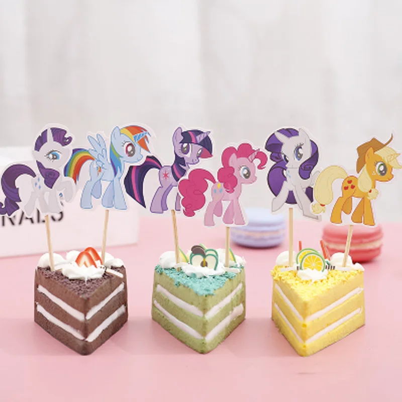 

24PCS Little pony Theme Cake Topper Decorations Happy Baby Shower Kids Girls Favors Birthday Party Cupcake Toppers with Sticks