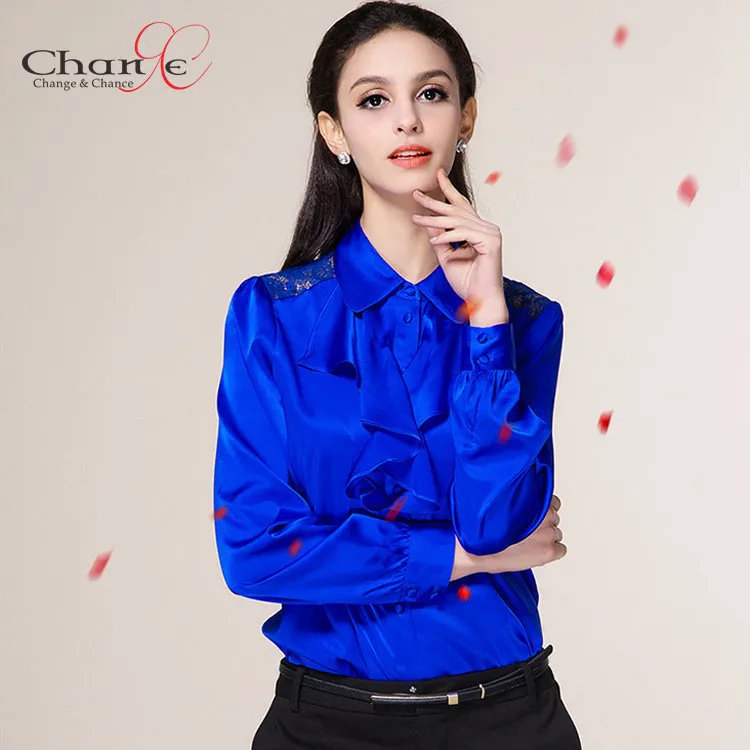 royal blue ruffle blouse