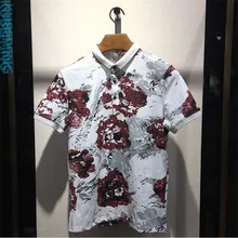 2017 Men’s fashion flower design 100% cotton short sleeve t shirt Men high quality leisure printing short sleeve T-shirts men