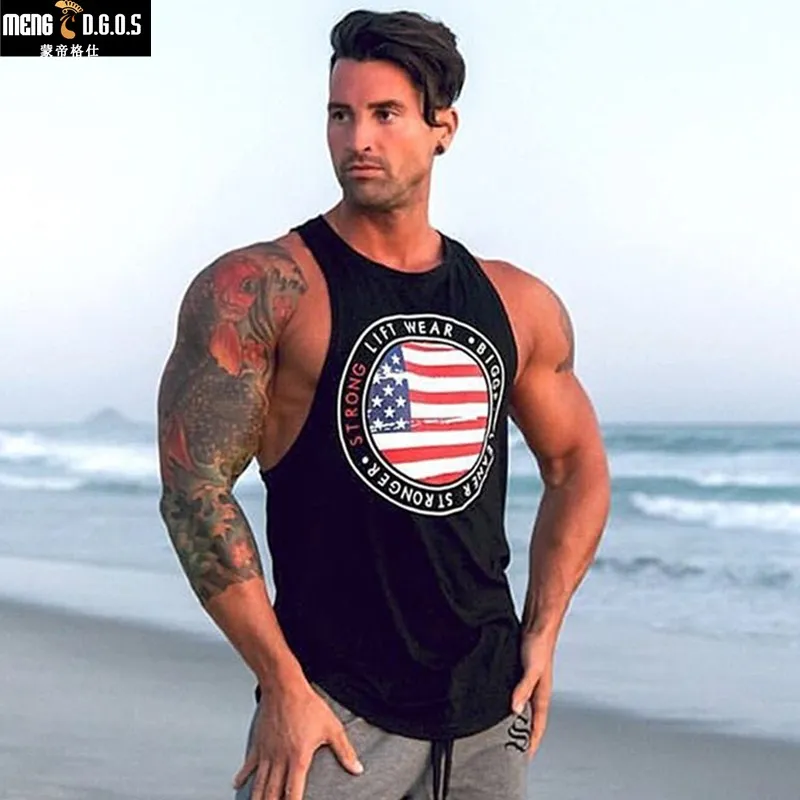 

2018 New Brand Gorilla Wear Muscle cotton Tank Tops For Men Print Sleeveless gyms Stringer Fashion Tank Tops Male