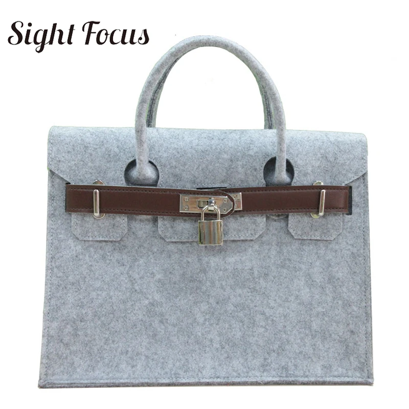 Us 24 74 45 Off Sight Focus Brand Designer Handbag Felt Tote Bag Classic Handle Lock Bags Business Solid Grey Wool Flap Las Handbags In