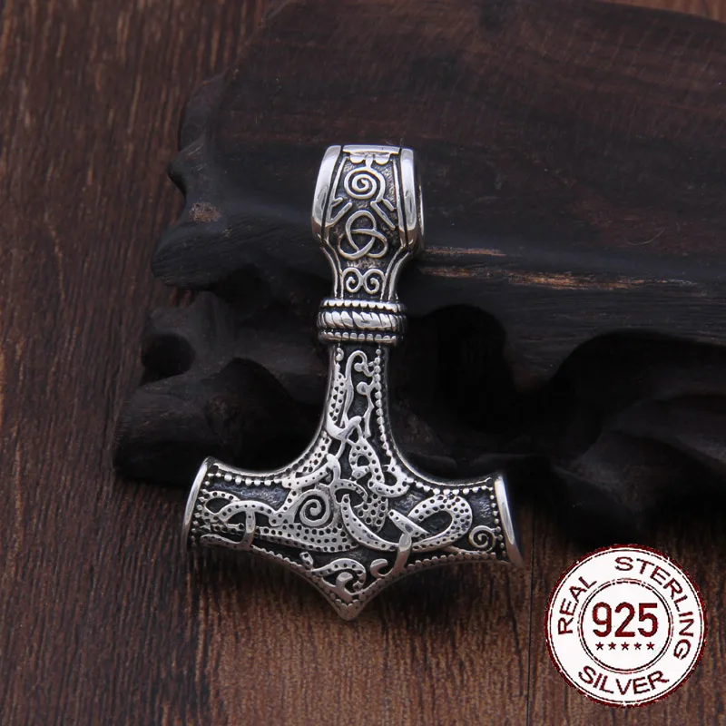 Ожерелье из серебра 925 пробы с подвеской Thor Hammer Mjolnir Скандинавское Амулет Викинга