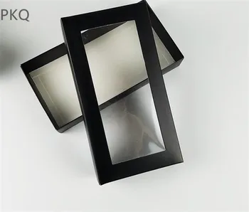 

20pcs 21*11*3.5CM black wallet boxes PVC window,white cover packaging box with window,underwear gift box,small jewelry soap box
