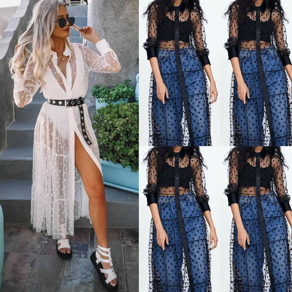 Женское платье в горошек Boho Прозрачное для вечеринки английском стиле 2019|Платья|