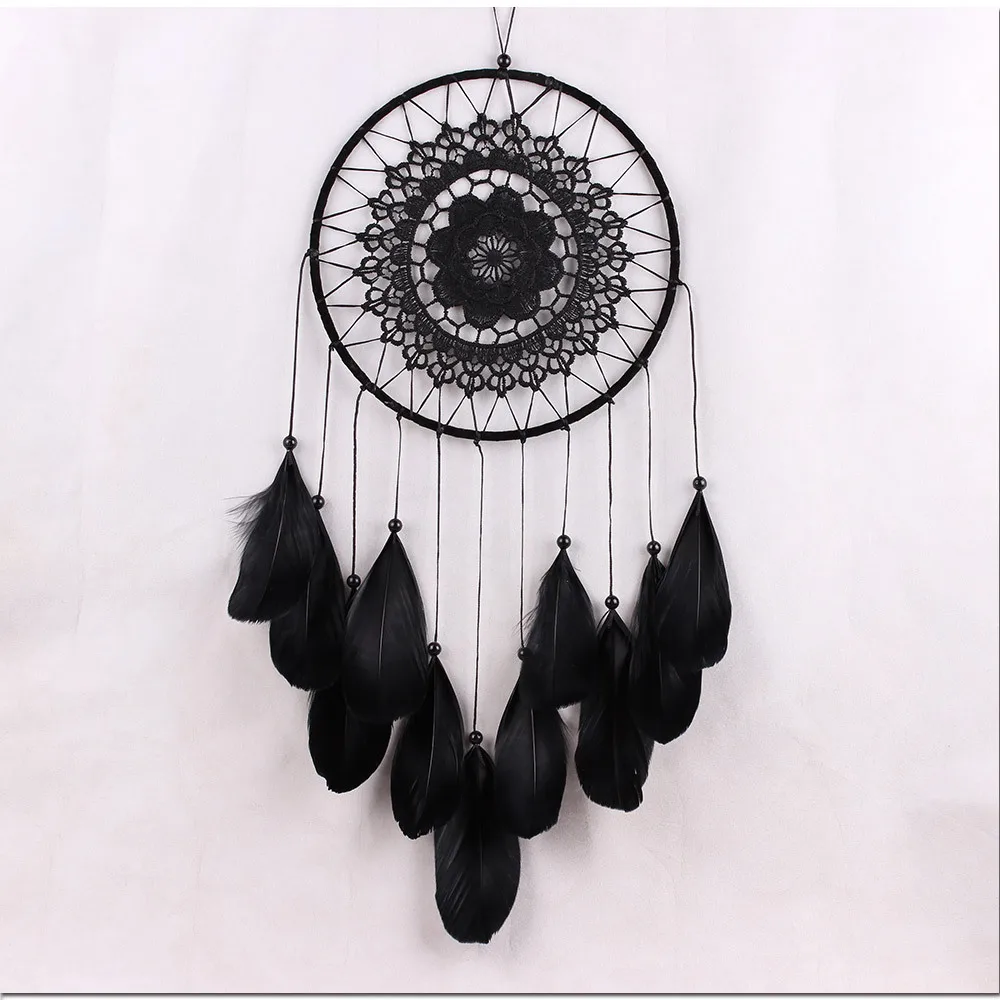 

Black Mini Car Ornaments Original Handmade Dream Catcher Big Goose Feather Pendant Innovative Lace Wind Chimes Dreamcatcher