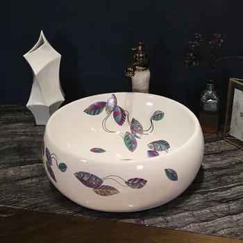 

China Artistic Handmade Ceramic wash basin Round Counter top countertop wash basin bathroom sinks