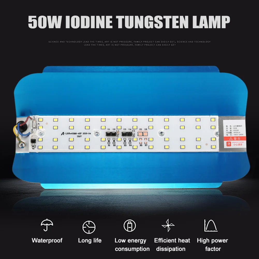 50W LED Iodine Tungsten Lamp Flood Light High Bay Waterproof Outdoor Lamp 180-240V CLH@8