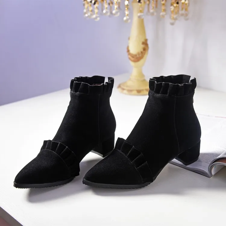 

Big Size 9 10 11 15 boots women shoes ankle boots for women ladies boots shoes woman winter Solid color pointed fringe