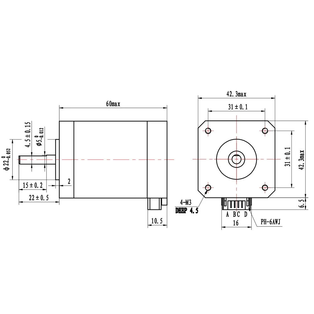 DC3.6V 1.5A Высокая стабильность 2 фазы биполярный 1,8 ° шаговый двигатель для гравировального станка с ЧПУ 60 мм