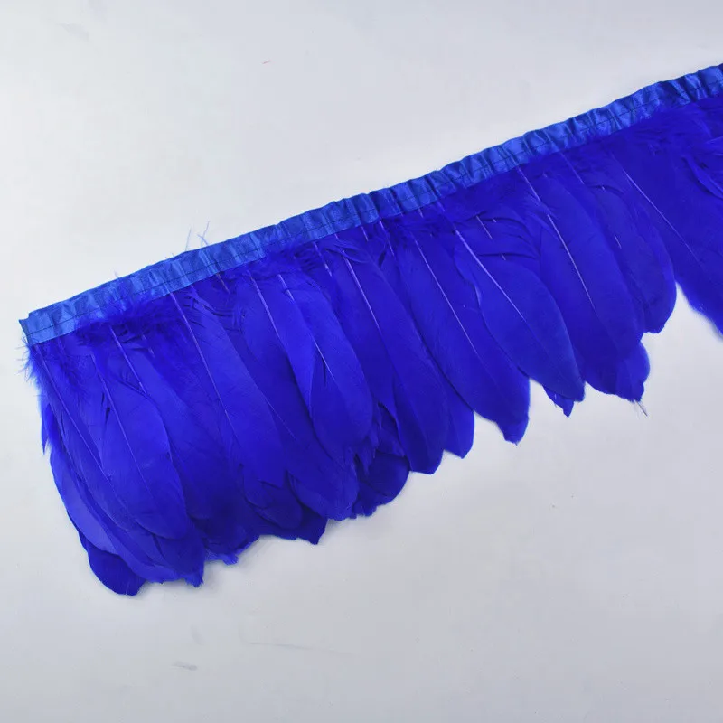 Гусиное перо планки 2 м/лот окрашенные настоящие гуси перо ленты с бахромой для платья юбка Ткань Пояс декоративная одежда - Цвет: Royal blue