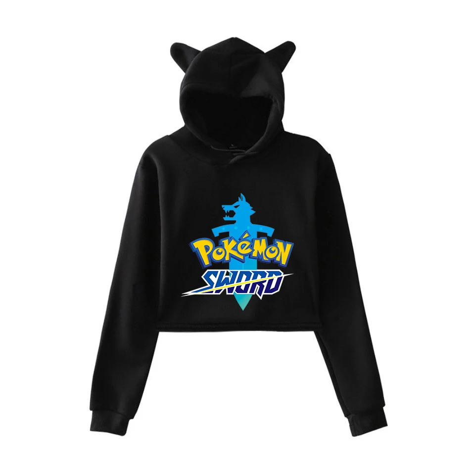 Pokemon Sword and Shield Printed Cool Game New Cat Ear Hoodies Outwear Cropped Hoodies Sweatshirt Women Sexy Autumn Clothes