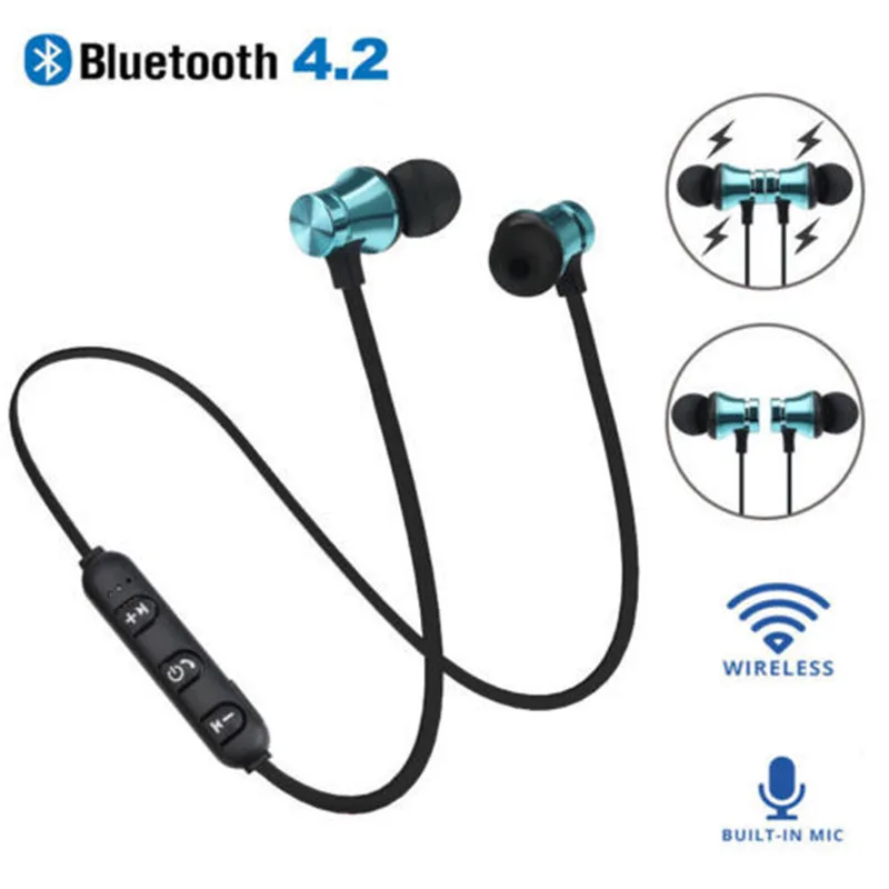 Магнитный Bluetooth handsfree 4,2, наушники, беспроводной аудио приемник, металлический, устойчивый к поту, в ухо, с микрофоном, шумоподавление для спорта