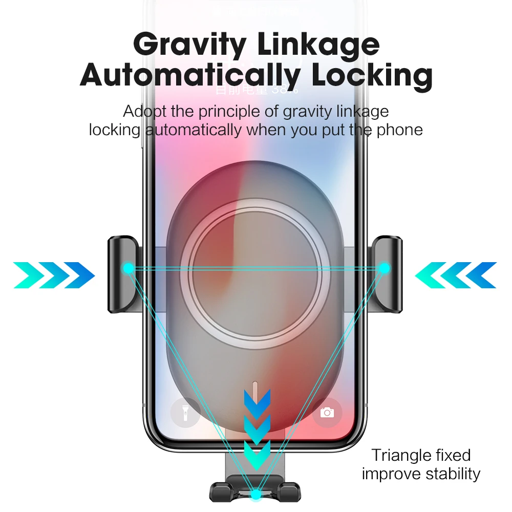 DCAE Авто Gravity зажимное беспроводное автомобильное зарядное устройство держатель вентиляционного отверстия 10 Вт быстрое зарядное устройство для iPhone X XR XS 8 samsung S10 S9 S8