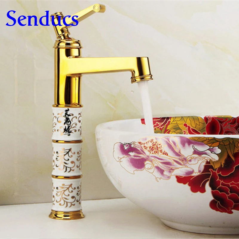 

Free shipping European Style bathroom golden faucet with single handle gold basin sink faucet by 3 color bathroom water faucet