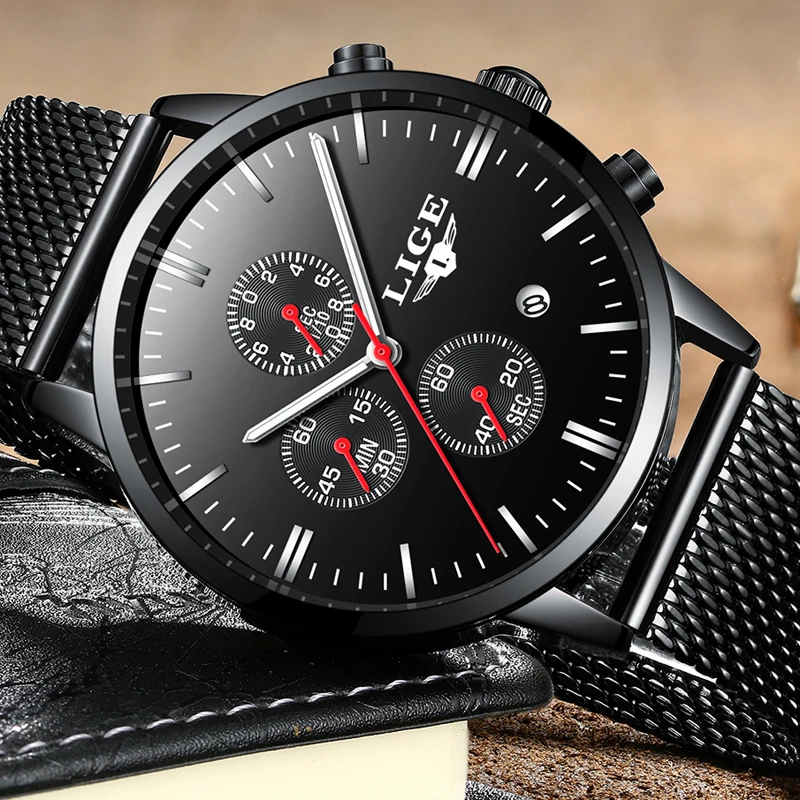 LIGE брендовые роскошные часы из нержавеющей стали, мужские деловые аналоговые кварцевые часы, военные наручные часы, водонепроницаемые часы