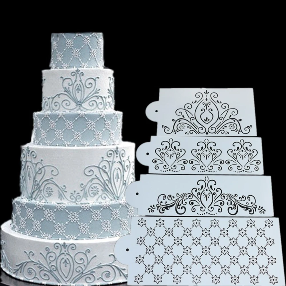 4 шт шаблон формы пластиковый торт форма для выпечки инструмент Принцесса Кружева капкейк; печенье трафарет для мастики инструмент для украшения торта набор
