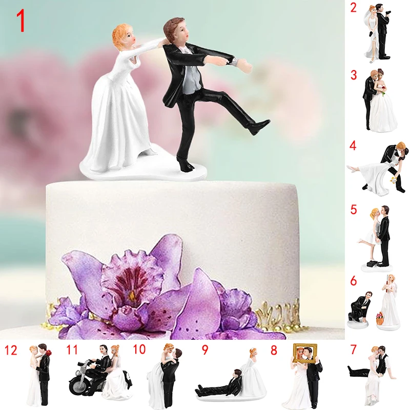 cake toppers Dolls Elegant Synthetic Resin Bride&Groom Wedding Decoration Supplies Stand Figurines Casamento Mariage Funny Marry