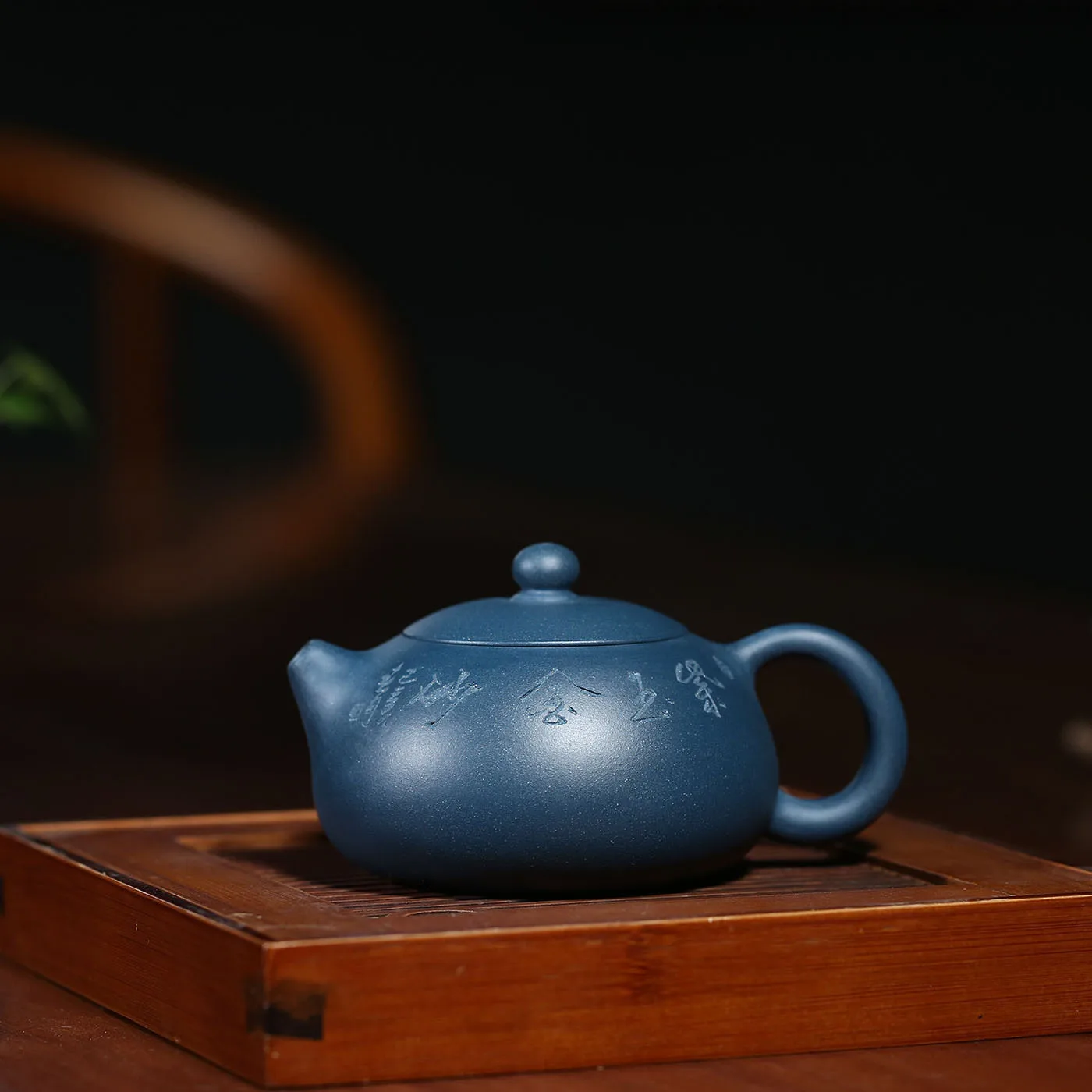 

Enameled Pottery Teapot Famous Manual Raw Ore Azure Mud Lettering Flat Xi Shi Kettle Kung Fu Tea Have Infusion Of Tea Kettle