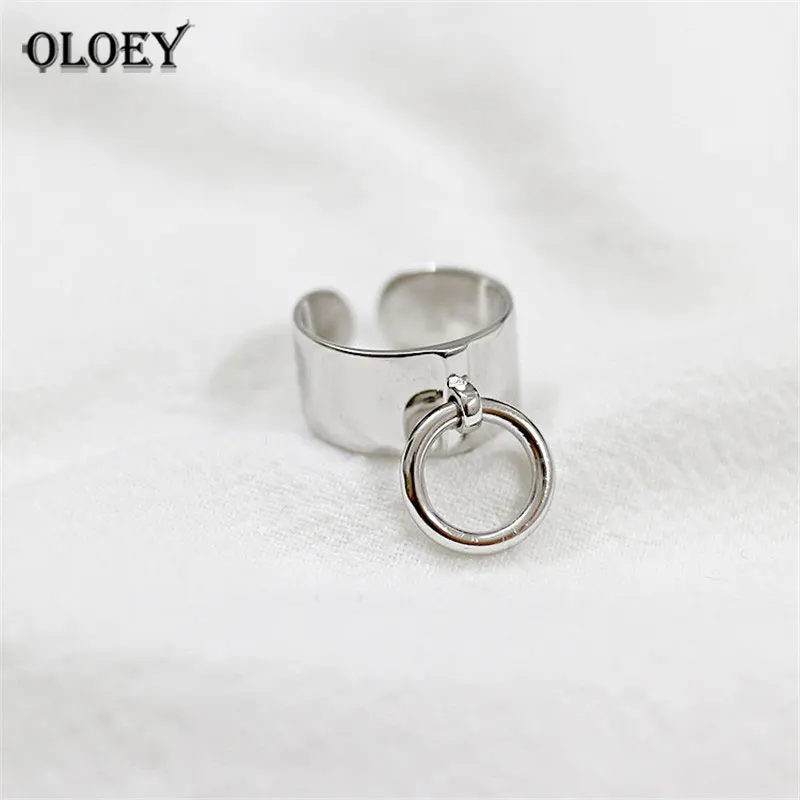 OLOEY, настоящее 925 пробы, серебряные Открытые Кольца, гладкие, болтаются, регулируемое кольцо на палец, корейский стиль, хорошее ювелирное изделие, Прямая поставка YMR250