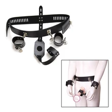 Leather Chastity Pants Device Underwear Panties Dildo Bdsm Bondage Restraints With Penis Cock Cage Ring Handcuffs Wrist Cuffs