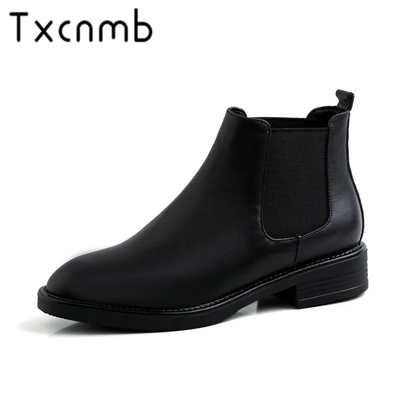 

TXCNMB 100% Cow Leather Boots Women Ankle Boots Shoes Woman Square Heels Ladies Dress Autumn Winter Women Boots Size 42 43
