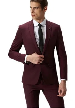 

Two Buttons Peak Lapel Formal Burgundy Mens Wedding Suits Tuxedos For Men Groom Custom Made Homme Best Man Suit (Jacket+Pants)
