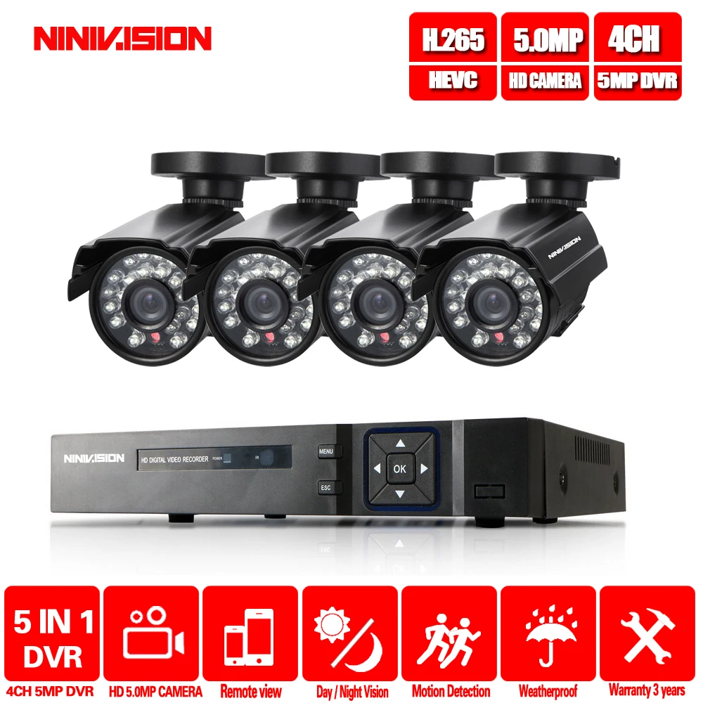 

NINIVISION H.265 4CH DVR CCTV System 4 Channel 5.0 MP IR Outdoor Security Cameras 1080P HDMI TVI CCTV DVR 5.0MP Surveillance Kit