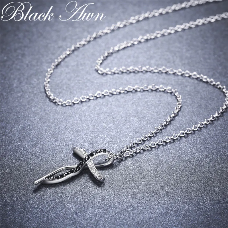 Pendant Necklace Silver Necklace Silver Pendant Silver Necklace Charms Women Jewelry Black&White Stone Necklaces P114