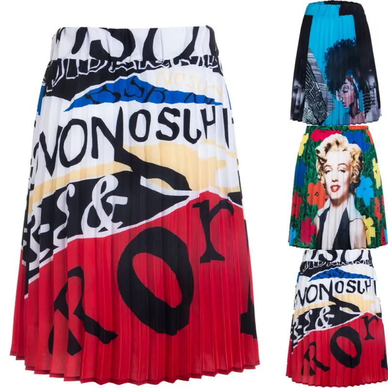 

Fashion Women's Floral Printed Skirt Short Pleated A-Line Retro Elastic High Waist Skirt Elegant Sweet Casual Style
