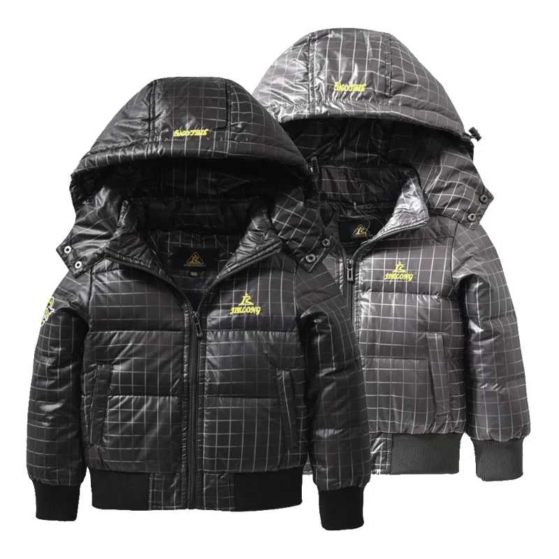 

Toddler Boy Winter Coat Soft Kids Down Jacket Fashion Baby Boys Detachable Cap Plaid Coat Children Thicken Warm Outerwear Jacket