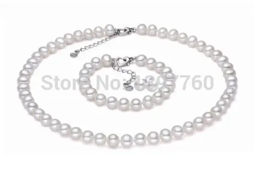 

Miss charm Jew.148 Natural AAA+ white 8-9mm Akoya pearl necklaces&bracelets&earring jewelry set (A0423)