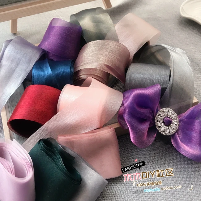 

Wooden DIY Community Handmade Hair Accessories 5 cm Korean Pearlescent Yarn Gold Stamping Soft Chiffon Tape