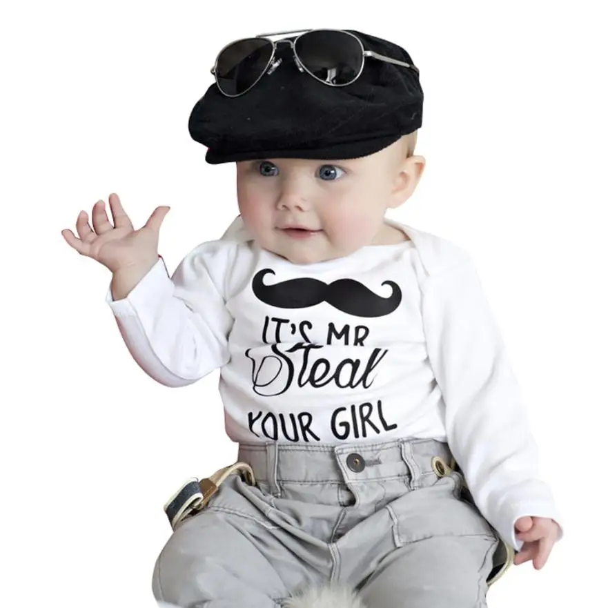 

New Arrivel imported baby boy clothes funny bodysuit Moustache Print Long Sleeve Bodysuit Vest T-shirt character fashion bebes