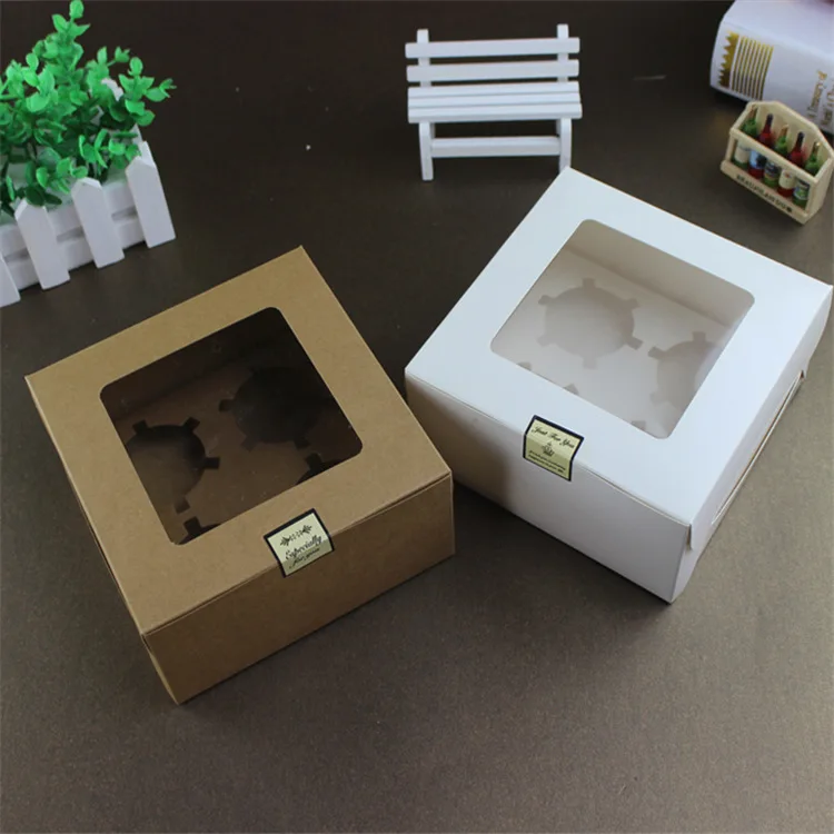 20pcs Baking Food Carton Kraft Box with clear window,Cookies Gift packaging Box, Mooncake Macaron Cup cake Packaging paper box
