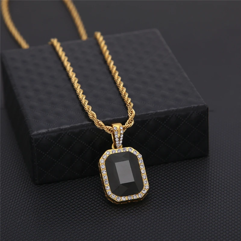Винтажный хип хоп золотой Bling Iced Out Мини камень из нержавеющей стали цепь подвески
