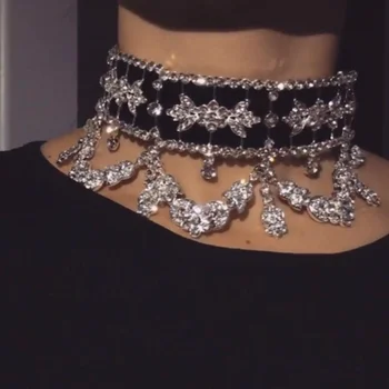 

New Fashion Maxi Choker Necklace for Women Crystal Pendant Collar Rhinestone Wedding Bridal Jewelry Colliers Colar Bijous Femme