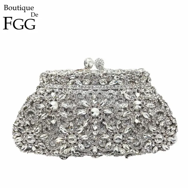 Gift Box Metal Minaure Clutch Silver Evening Crystal Handbags Gift Box Metal Minaure Clutch Silver Evening Crystal Handbags Women Socialite Party Prom Bag Bridal Clutches