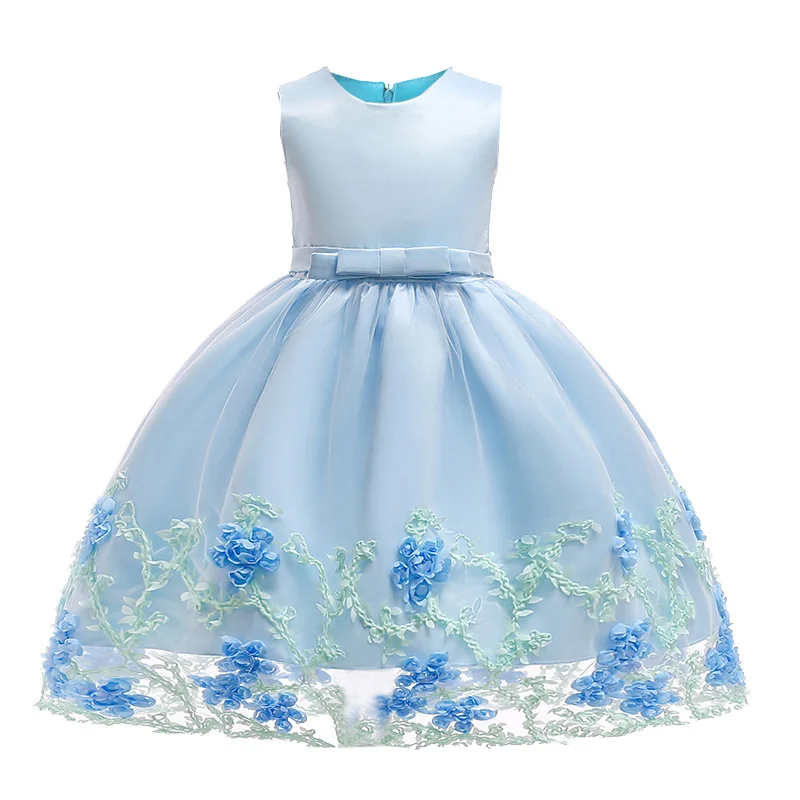 Прямые продажи; ограниченное по времени предложение; нарядные платья для девочек; детское платье для девочек; коллекция года; платье принцессы с цветочным рисунком для детей; Рождественская одежда - Цвет: Light blue