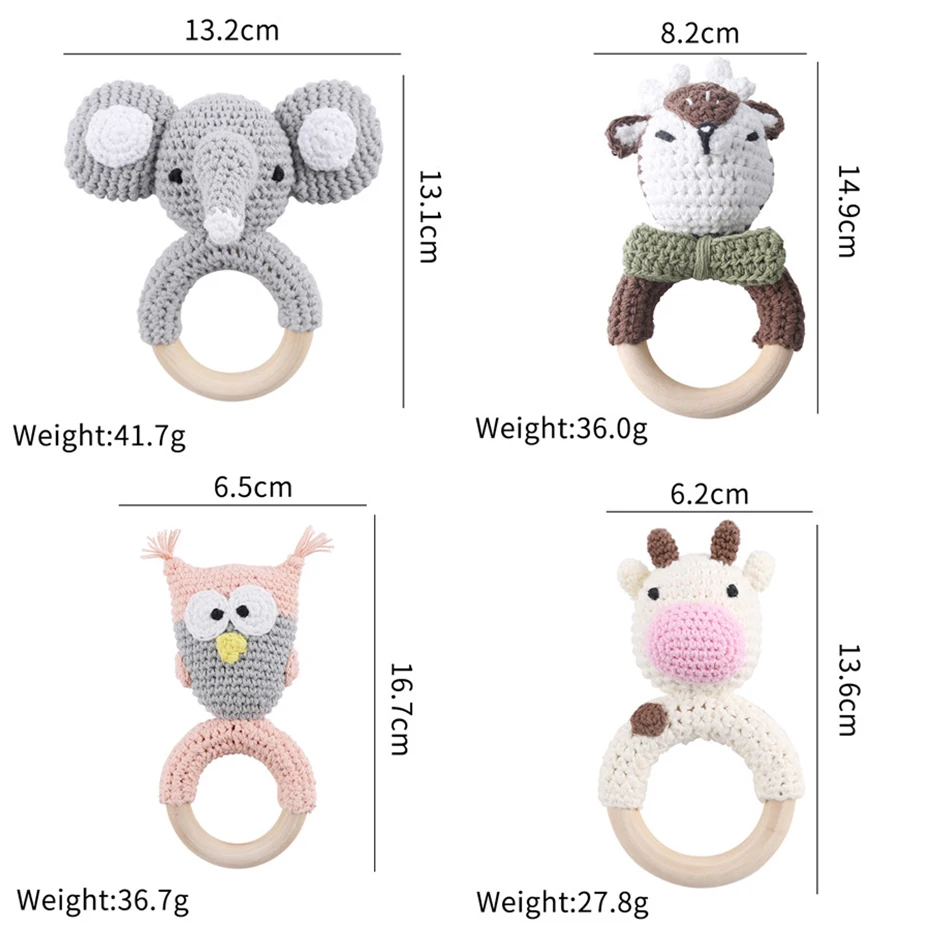 Let's Make погремушка для малышей 1 комплект крючком амигуруми Слон Сова пользовательское имя новорожденный Монтессори развивающие деревянные кольца детские игрушки